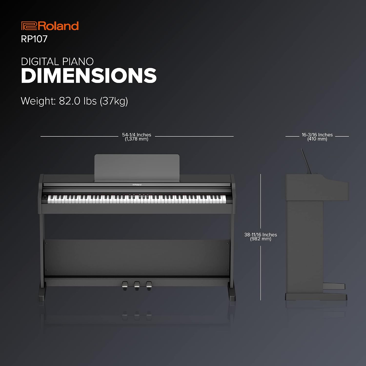 Roland RP107 Digital Piano | Compact and Affordable Home Piano with Traditional Upright Styling | Perfect for Beginners | Class-Leading Sound and Playability | Onboard Bluetooth® & More