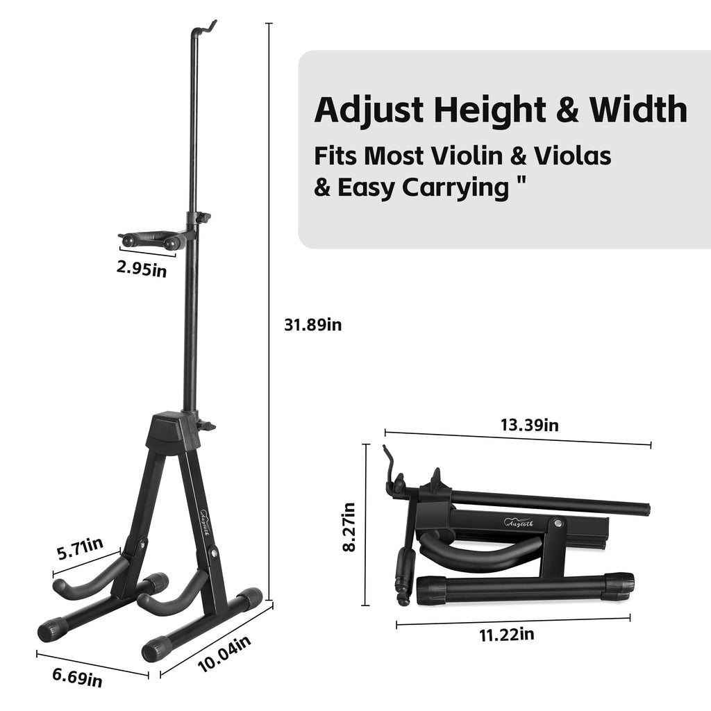 New Upgraded Anti-Tipping Design in Violin Stand with Bow Holder. Adjustable height, non-slip base, and protective head lock. Foldable and portable design for violins, violas, mandolins, and ukuleles.Gray Lockable