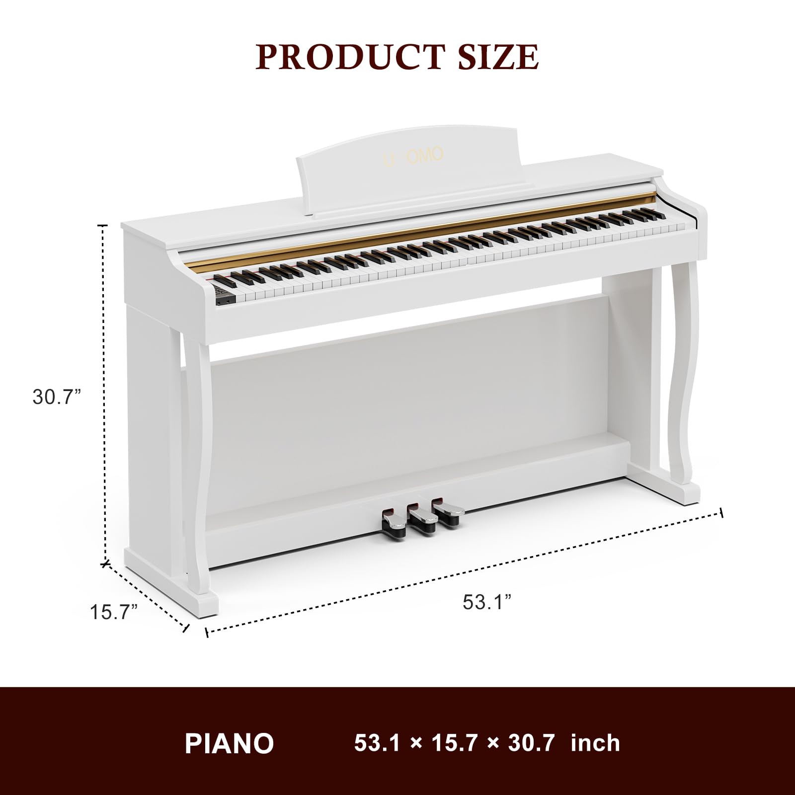 UMOMO 88- Key Weighted Hammer Action Digital Piano with Adjustable Light, Full-Size Electric Keyboard with Triple Pedals, Realistic Touch for Beginners & Intermediate Players Glossy Black