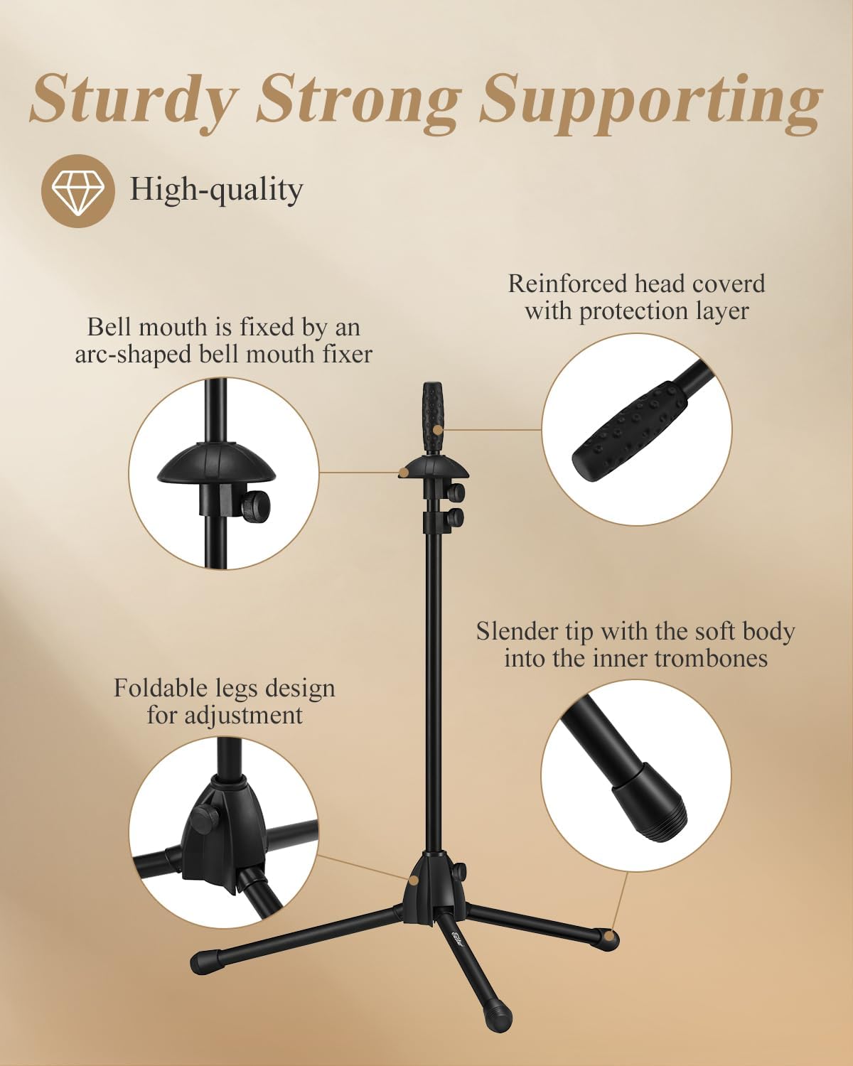 Eastar Tenor/Bass Trombone Stand Holder Heavy-duty, Portable Adjustable Stand Bracket Set with Carrying Bag, Black, EST-002