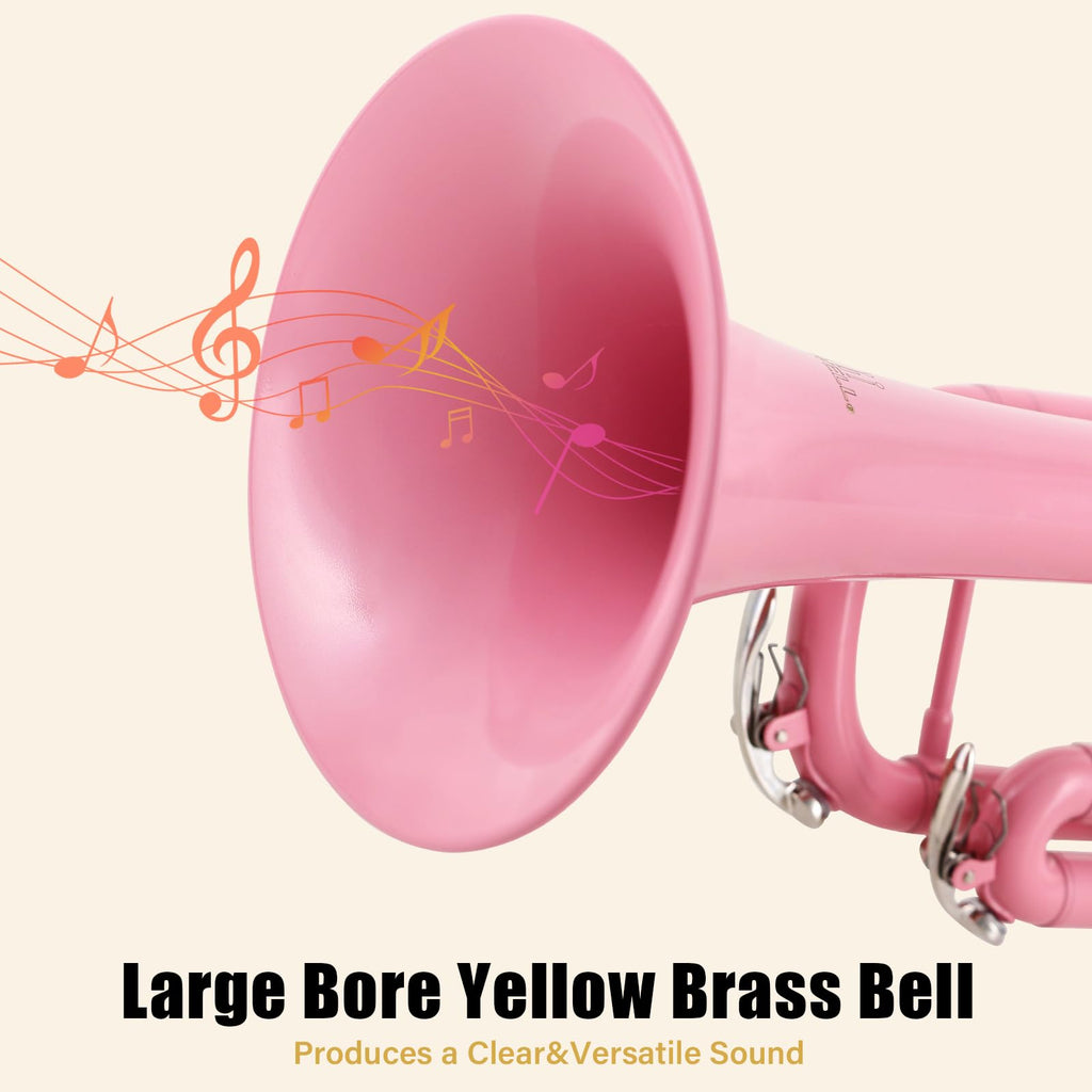 ROWELL Bb Standard Trumpet Professional Brass Trumpets for Beginner Standard Student Trumpet Set with Hard Case,7C Mouthpiece,Gloves(Pink)