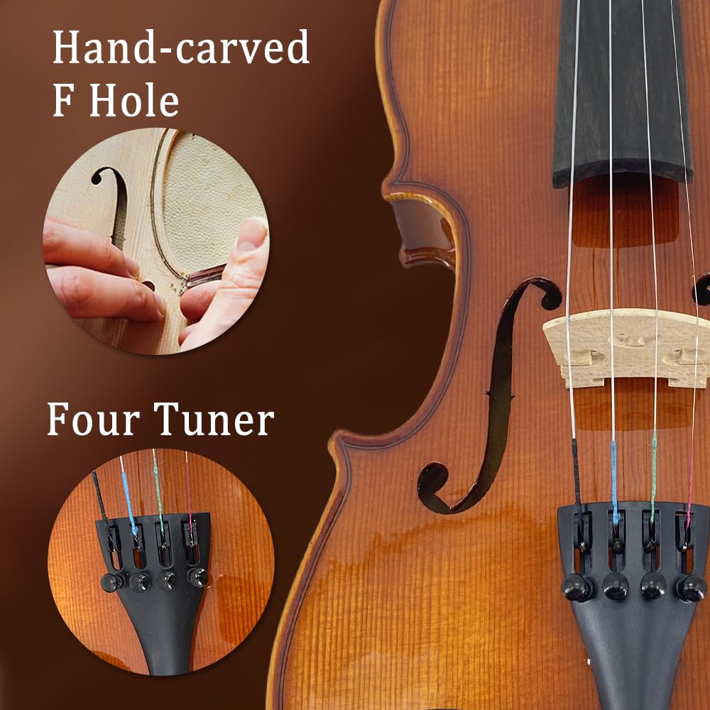 1/2 Violin Set for Beginners Violin Fiddle Set for Beginners with Shoulder Rest Bow Bridge Hard Case and Extra 4strings