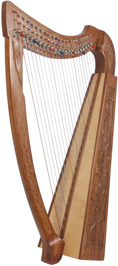 Roosebeck Heather Harp w/Full Chelby Levers, Engraved Vine Design + Padded Gig Bag
