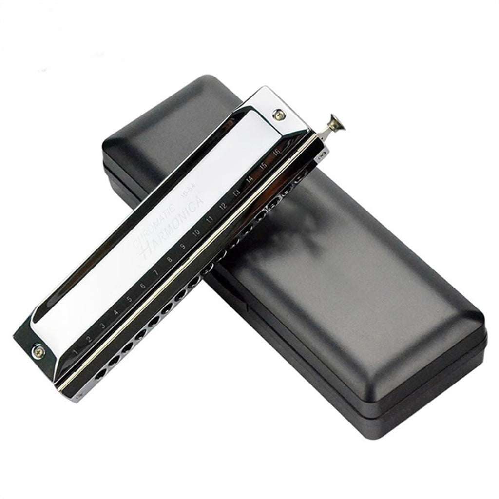 16 Holes 64 Tone C Key Chromatic Harmonica Professional Wind Musical Instruments With Case Beginner Harmonica (Color : Silver)