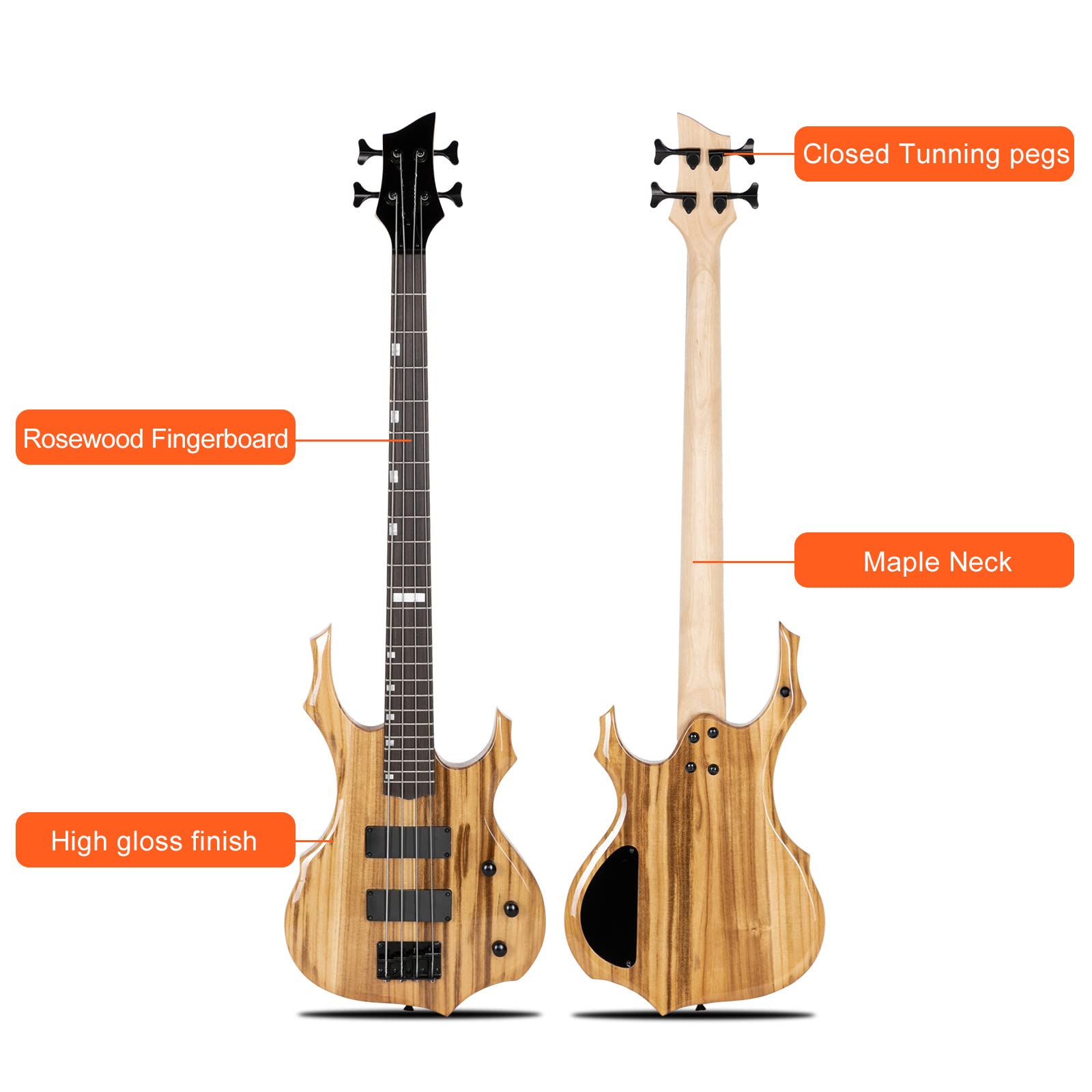 Ktaxon Electric Bass Guitar Full Size Flame Design Bass Set with 20 Watt Amplifier, Portable Bass Bag, Superior Amp Wire, Adjustable Guitar Strap, Plectrum, Wrench Tool(Matte Black)