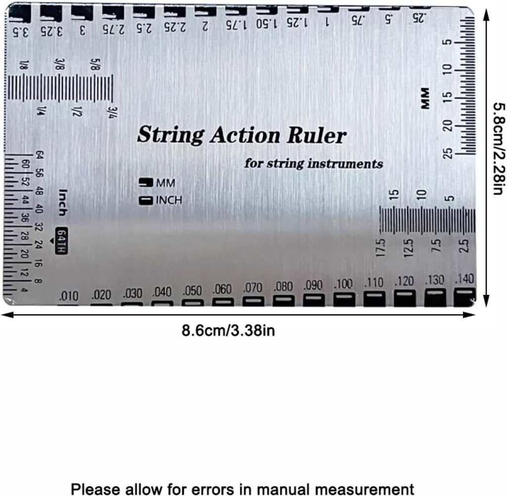 TopHomer String Action Gauge Ruler, Stainless Steel Guitar String Height Gauge with Inch & Metric Scales for Electric Acoustic Bass and Luthier Use