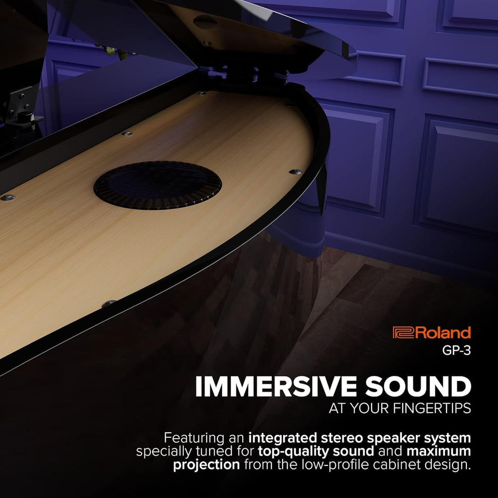 Roland GP-3 Digital Piano | Low-Profile Grand Piano with a Space-Saving Footprint | Premium Roland Piano Technologies | Authentic Tone and Touch | Immersive Sound | Onboard Bluetooth® & More