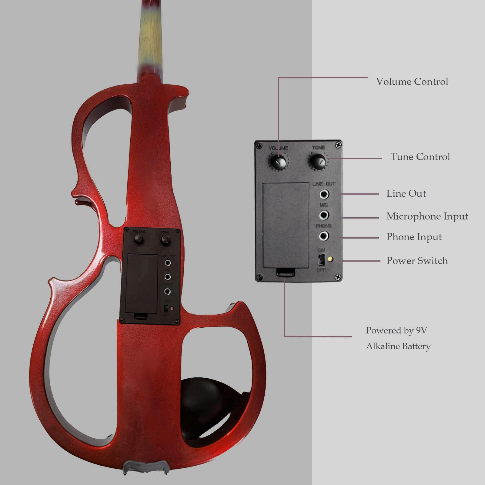 Electric Violin, 4/4 Full Size Solid Silent Fiddle with Ebony Fittings, Silent Electric Violin Kit for Beginner Students (Mahogany)