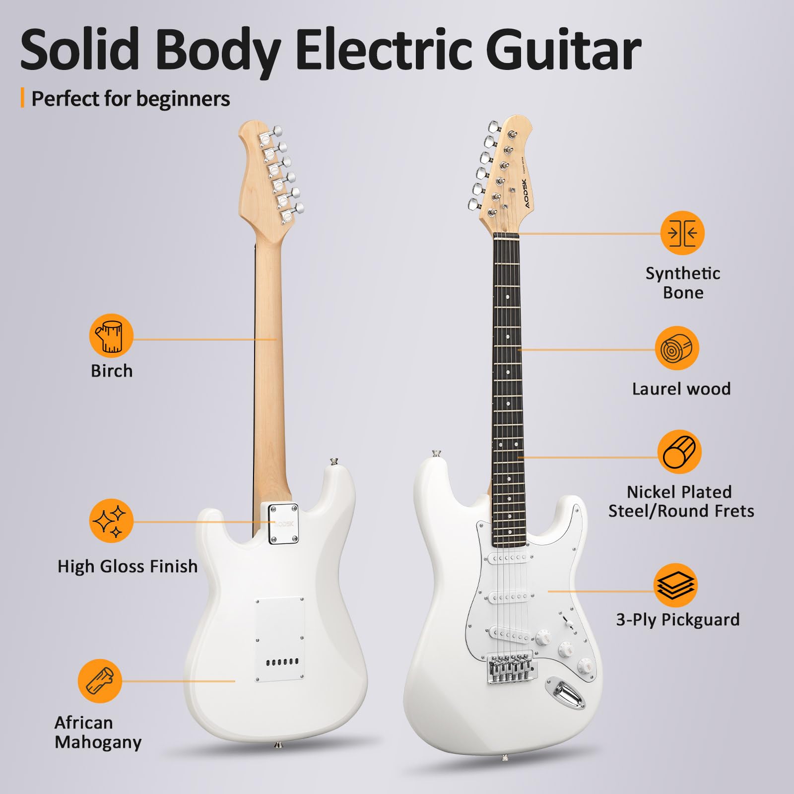 AODSK Electric Guitar with Amp Beginner Kit 39 Inch Solid Body Full Size,All Accessories,Digital Tuner,Six Strings,Four Picks,Tremolo Bar,Strap,Gig Bag,Starter kit (Blue-HSS)
