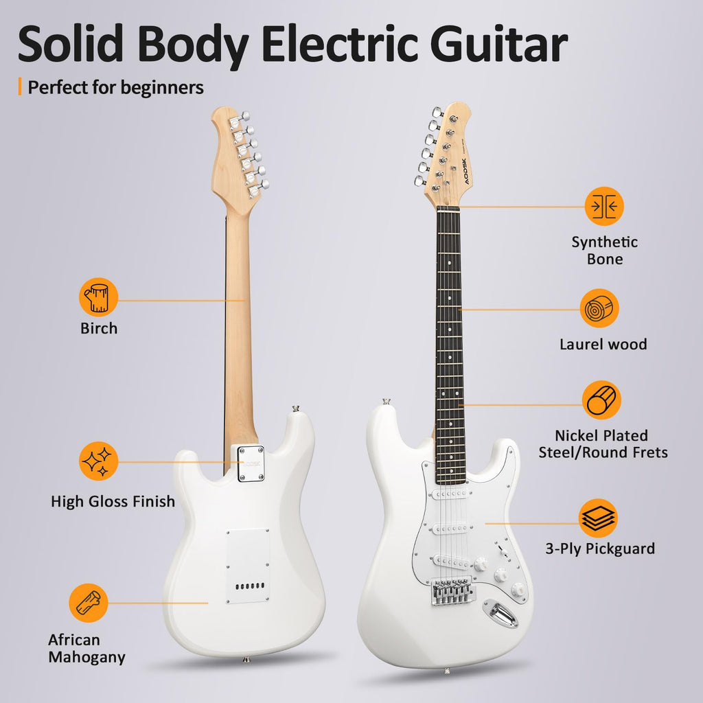 AODSK Electric Guitar with Amp Beginner Kit 39 Inch Solid Body Full Size,All Accessories,Digital Tuner,Six Strings,Four Picks,Tremolo Bar,Strap,Gig Bag,Starter kit (Blue-HSS)