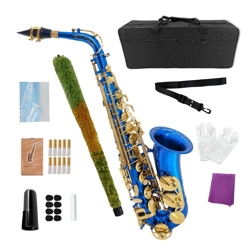 Alto Saxophone, Eb Flat Sax Complete Kit with Case & Accessories for Student, Adult & Beginner (Alto Saxophone Set with Mouthpiece, Reeds, Gloves, Cloth & Brush)-Golden