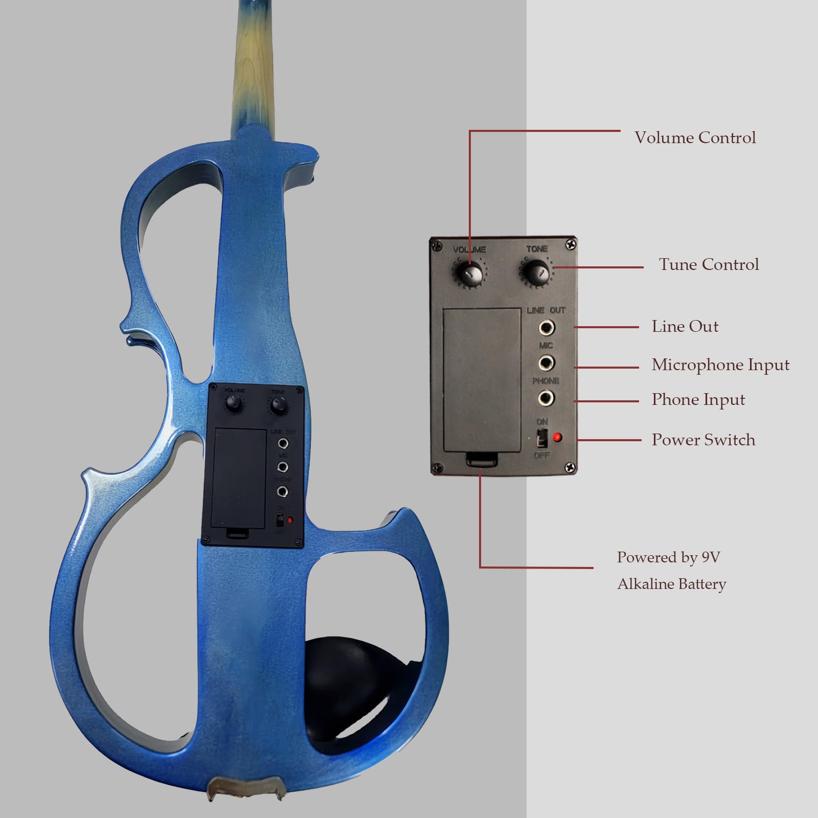 Electric Violin, 4/4 Full Size Solid Silent Fiddle with Ebony Fittings, Silent Electric Violin Kit for Beginner Students (Mahogany)