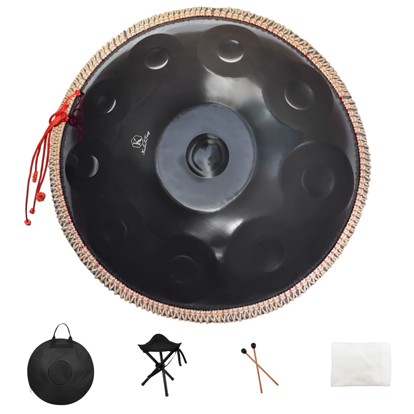 Handpan Drum 22 Inches D Minor Kurd, 432Hz 10 Notes Hand Drum Instrument, Premium Steel Drum, Handpan Instrument for Adults (Gold)