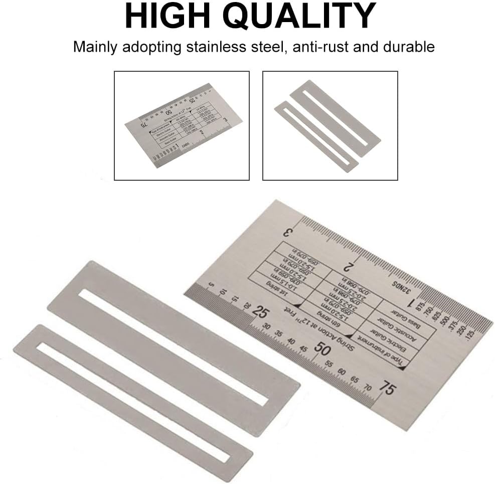 Guitar String Gauge, Precision String Action Ruler Set, Fret Protectors for Guitarists, Bass Players, DIY Repairs, Music Lessons, Instrument Setup