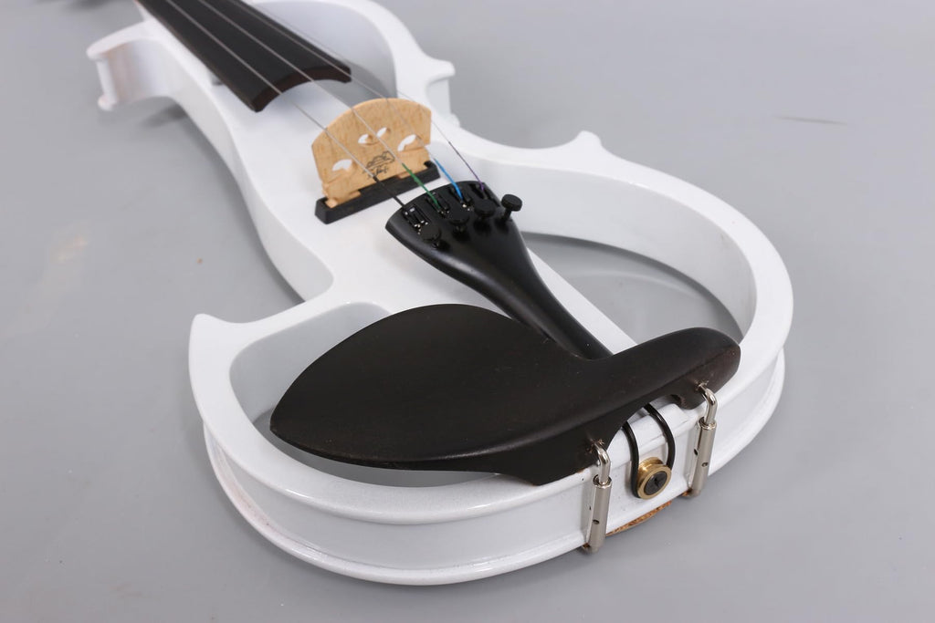 Vetimobato Electric Violin 4/4 Full Size Solid Wood Silent Violin Set for Adults Beginner Practice Electric Fiddle with Ebony Fittings Hard Case & Bow(4 String White)