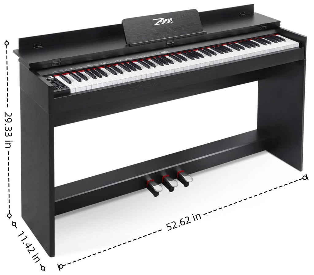 88 Key Digital Piano for Home Studio, with Weighted Hammer Action Keys, Professional Triple Pedal, USB-MIDI Connectivity, Includes Power Adapter, Stand & Headphone Jack, Black