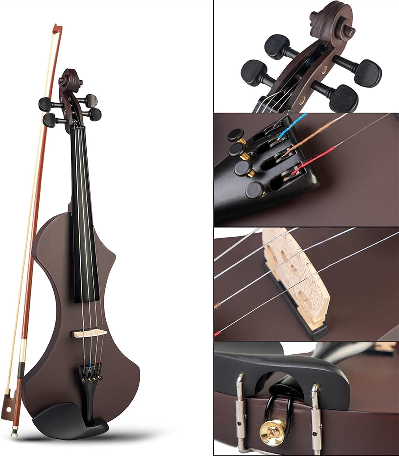 Cello Kit 4/4 Full Size Violin with Case Electric Violin Solidwood Body Set w/Brazilwood Bow+Violin Strings+Rosin+Tuner+Bridge Violin
