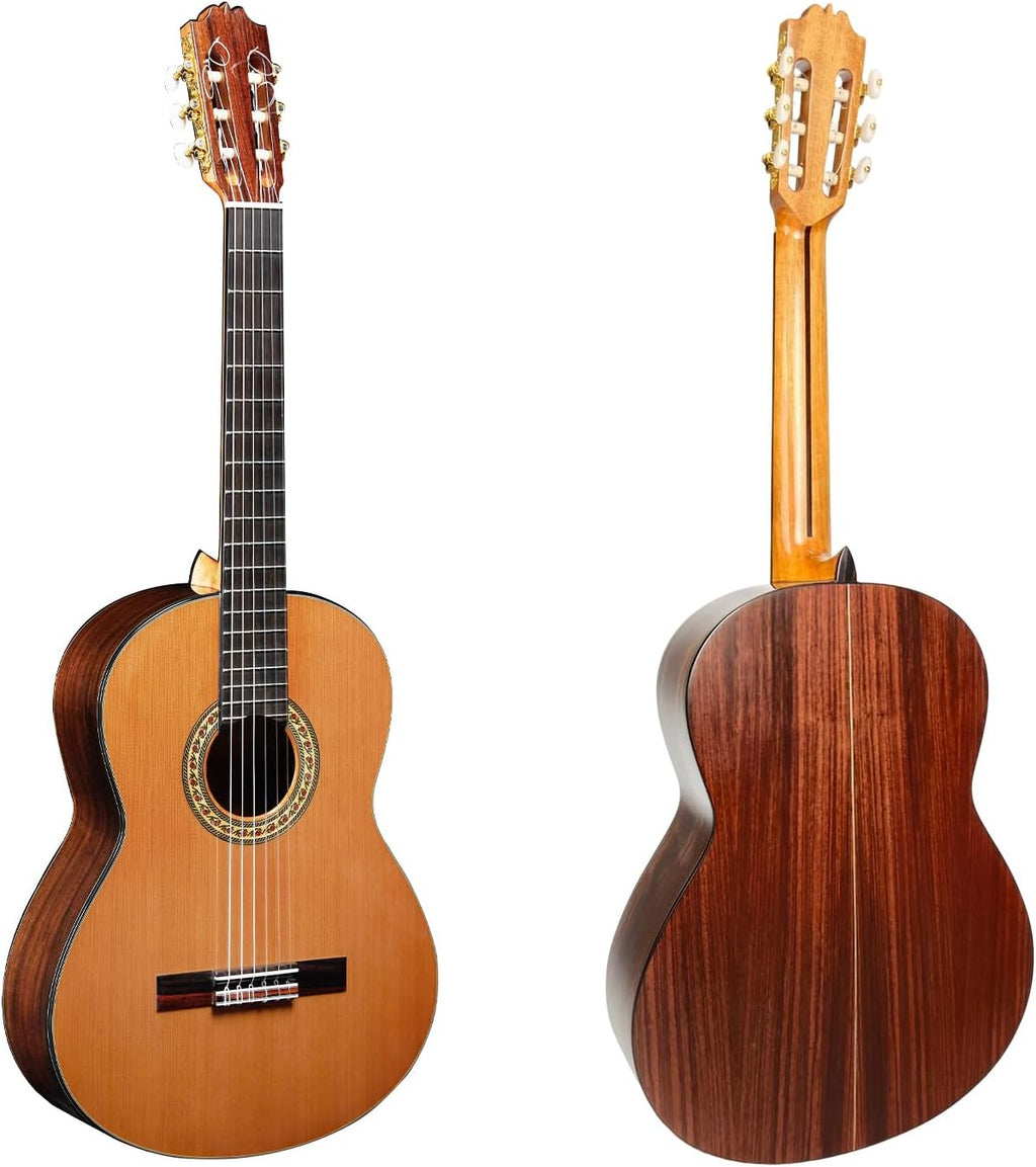 Aghartha AG-40 Classical Guitar 39-inch Solid Cedar Top, Handcrafted Spanish Heel Nylon String Guitar for Beginners and Professionals