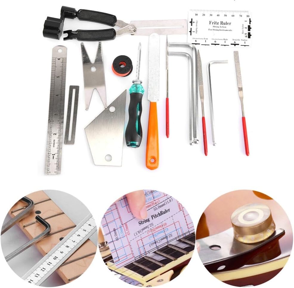 – Professional Guitar Maintenance Kit with String Organizer Guitar Winder String Cutter String Action Ruler Gauge for Acoustic Guitar Ukulele Bass