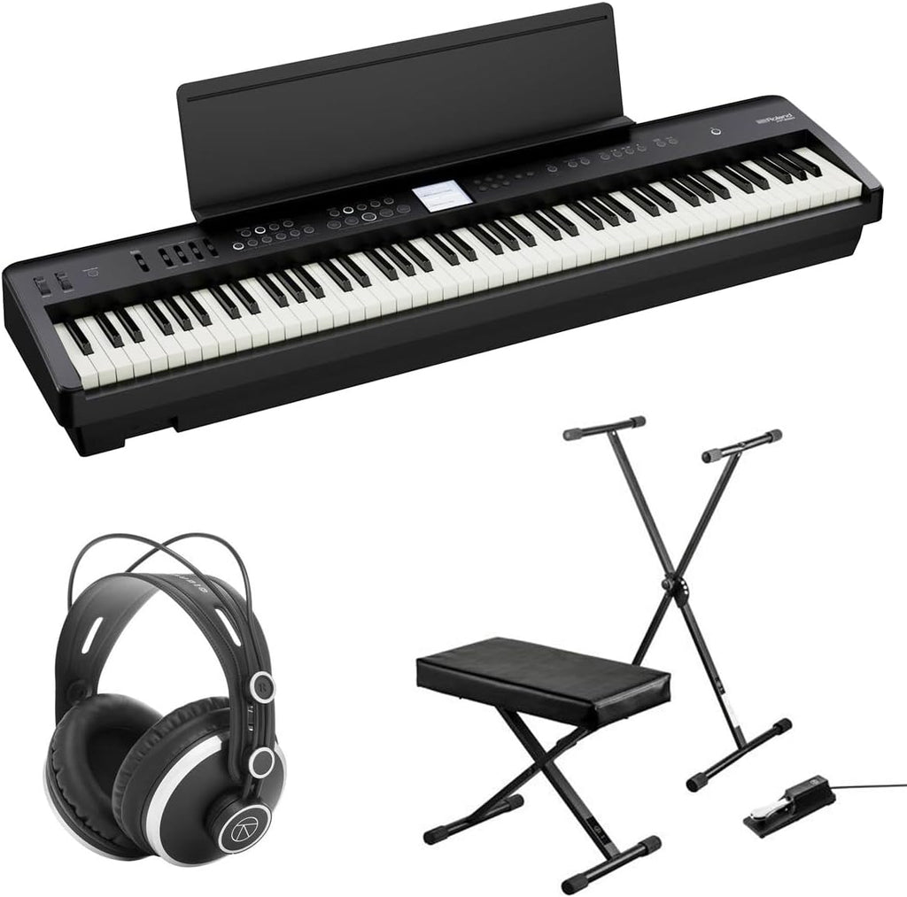 Roland FP-E50 88-Key SuperNATURAL Digital Piano Bundle with Keyboard Stand Bench Sustain Pedal, Monitoring Headphones