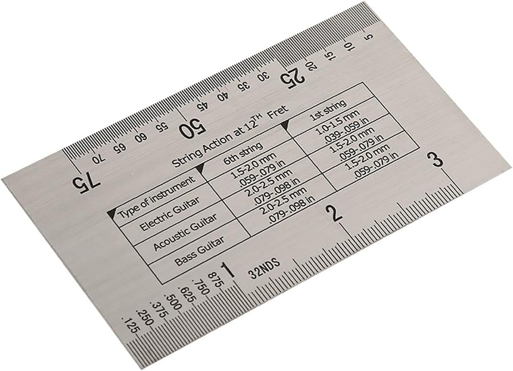 Guitar Neck Notched Straight Edge Ruler String Action Height Gauge Tools Set, Stainless Steel Fretboard Leveling Tool with Dual Scale for Fender and Guitars