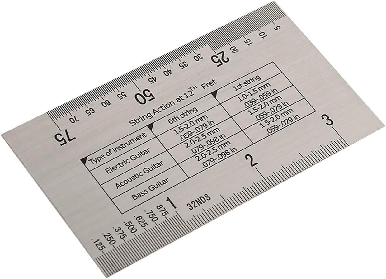 Guitar Neck Notched Straight Edge Ruler String Action Height Gauge Tools Set, Stainless Steel Fretboard Leveling Tool with Dual Scale for Fender and Guitars