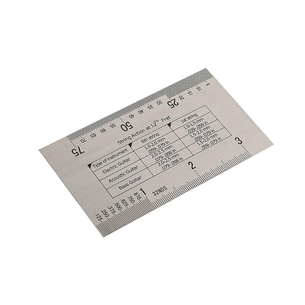Guitar Neck Notched Straight Edge Ruler and String Action Height Gauge Set, Stainless Steel Fretboard Leveling Tool with Dual Scale for Fender 25.5" and 24.75", for Luthiers and