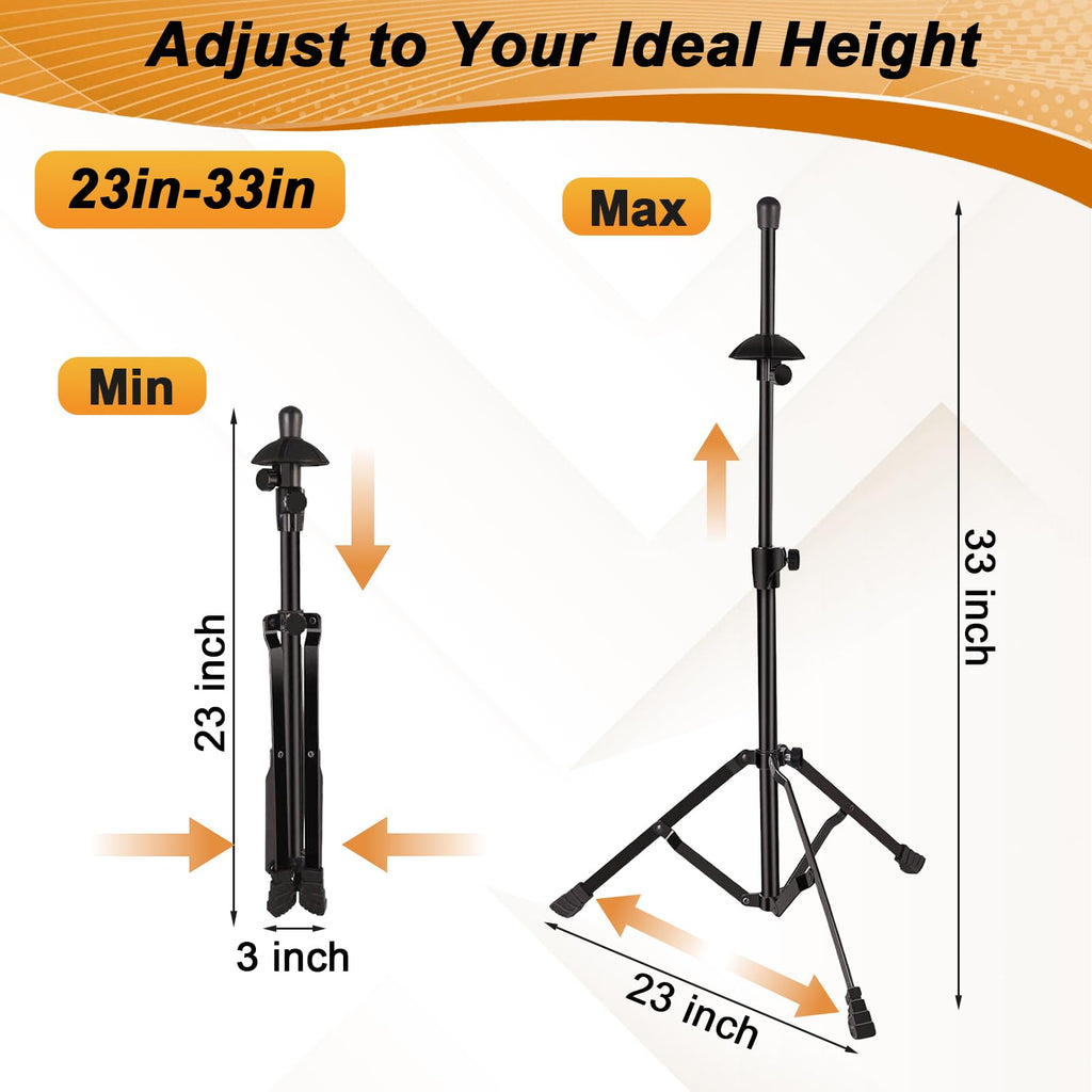 Ngdiluxury Trombone Stand, Adjustable Heavy Duty Matte Black Metal Trombone Holder with Foldable Tripod Base, Soft Rubber Bell Support & Anti-Slip Feet, Height Adjustable for All Trombone Sizes