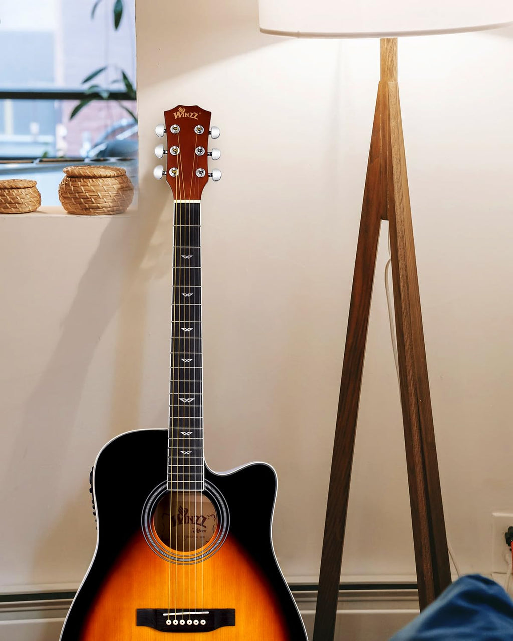 Winzz 4/4 Electro Acoustic Guitar, Left-Handed Western Guitar Set, Adult Beginners, Acoustic Guitar 41 Inch with 4-Band Equaliser (Dreadnought,Glossy Sunburst)