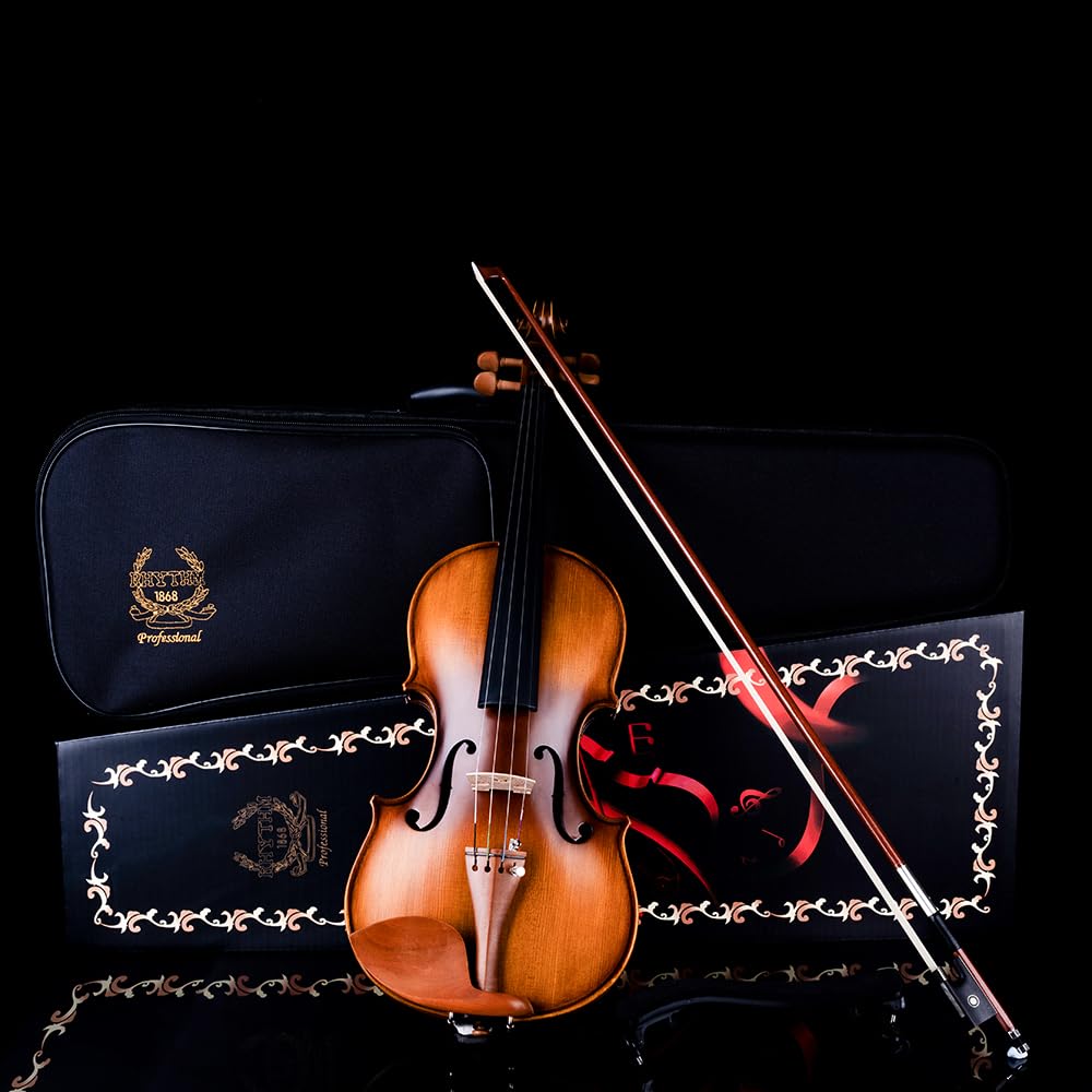 Rhythm Violin Set for Beginners,Acoustic Violins Starter Kit Package for Student,Beginners Fiddle with Hard Case, Rosin, Shoulder Rest, Bow, and Extra Strings (NATURAL, Full)