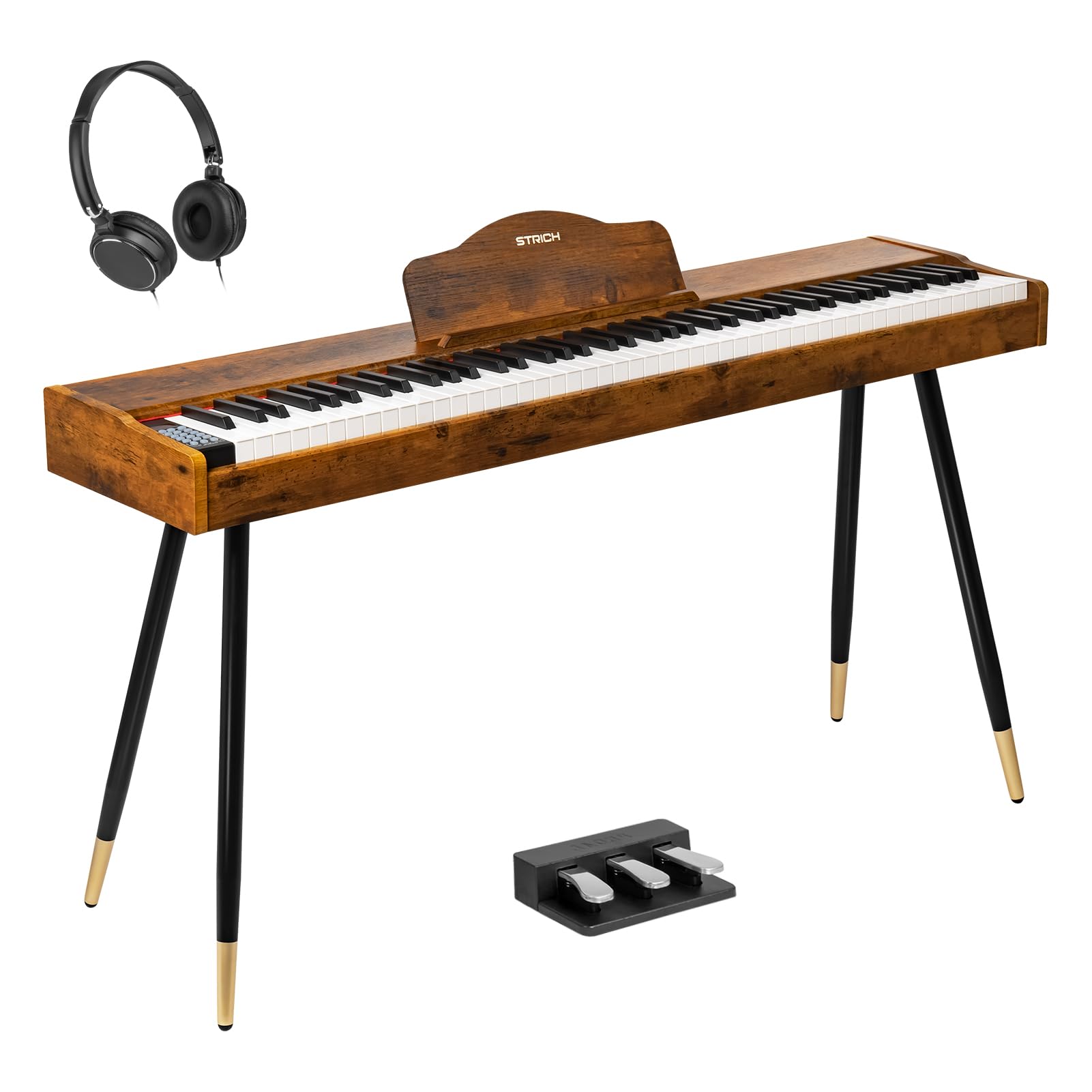 STRICH Digital Piano 88 Keys, Hammer-Action Weighted Keyboard, Full size Electric Piano Keyboard with Stand, 25Wx2 Speakers, Supports USB-MIDI/Wireless Connecting SDP-300S (Color Mahogany)