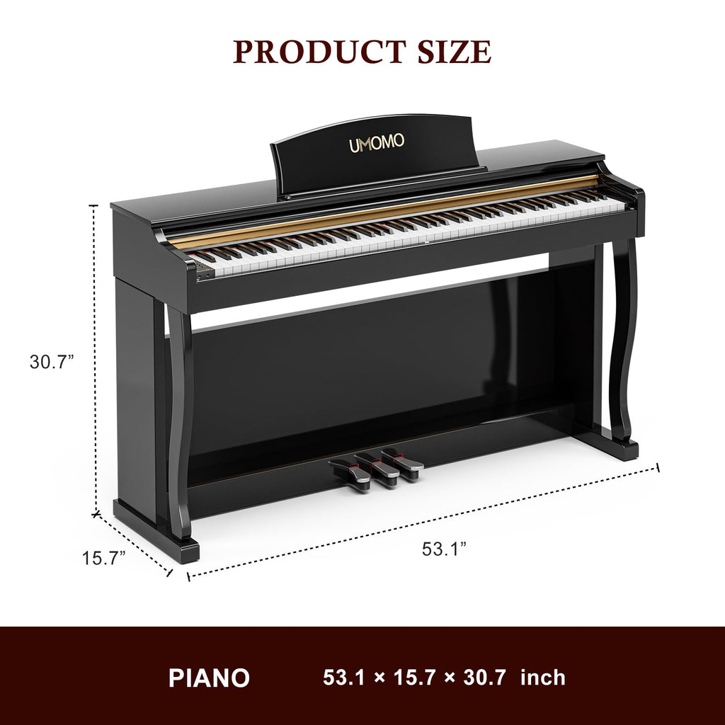 UMOMO 88- Key Weighted Hammer Action Digital Piano with Adjustable Light, Full-Size Electric Keyboard with Triple Pedals, Realistic Touch for Beginners & Intermediate Players Glossy Black
