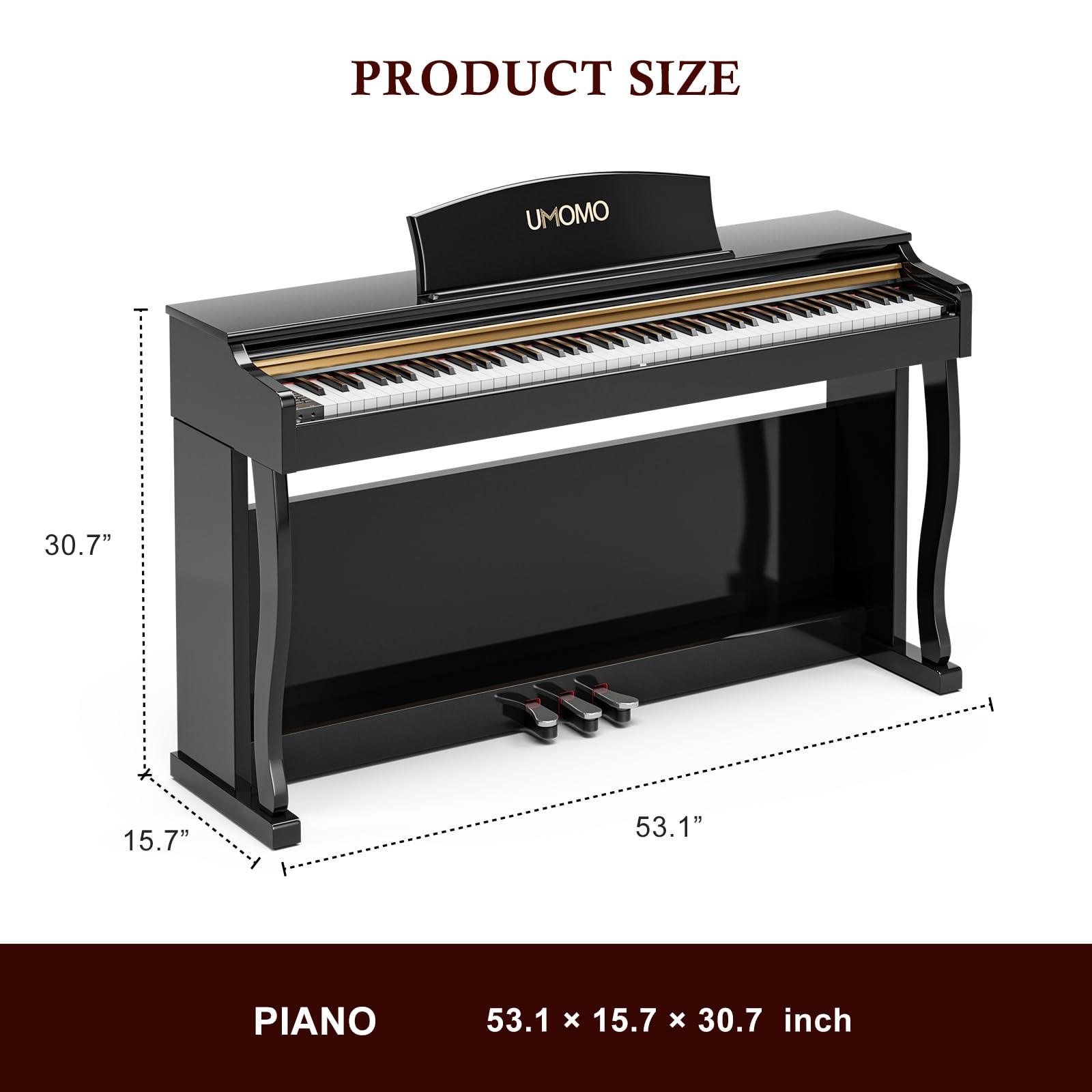 UMOMO 88- Key Weighted Hammer Action Digital Piano with Adjustable Light, Full-Size Electric Keyboard with Triple Pedals, Realistic Touch for Beginners & Intermediate Players Glossy Black