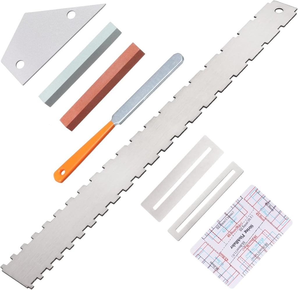 8 Pcs Guitar Neck Straight Edge Kit, Notched Luthier Tool, Fret Rocker, Fret File, Fingerboard Guards, String Action Ruler, Grindstones, Maintenance Set for Electric Guitar, Bass and Ukulele