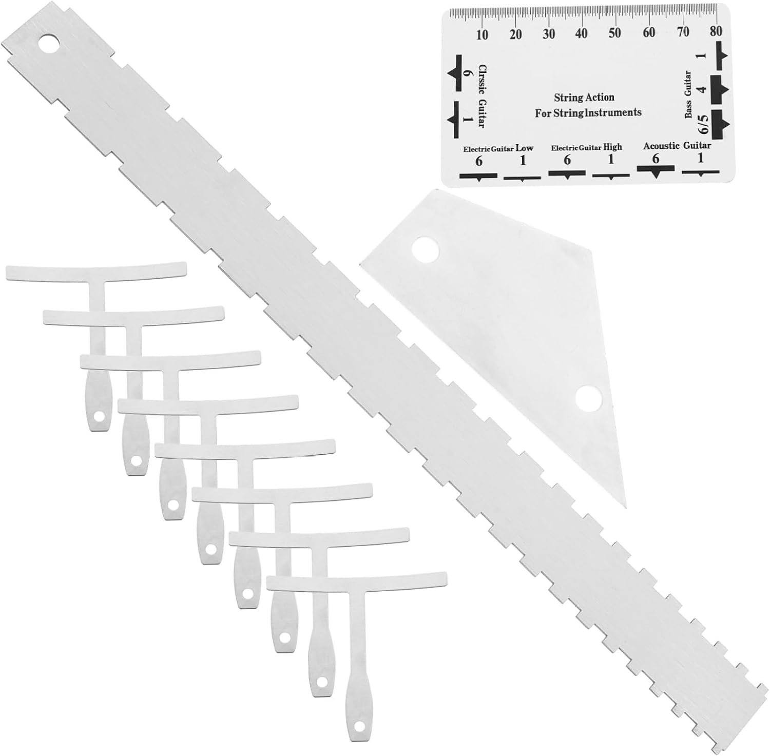 TOYANDONA 12pcs Guitar Luthier Tools Set Metal Radius Gauge String Action Ruler Fret Rocker Straight Edge for Guitar and Bass Maintenance Repair Measurement