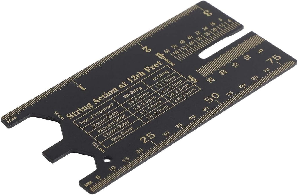 Stainless Steel Guitar String Action Gauge Ruler for Electric Acoustic Bass, Precision Metal Measuring Tool for Luthier Setup and Repair, Black