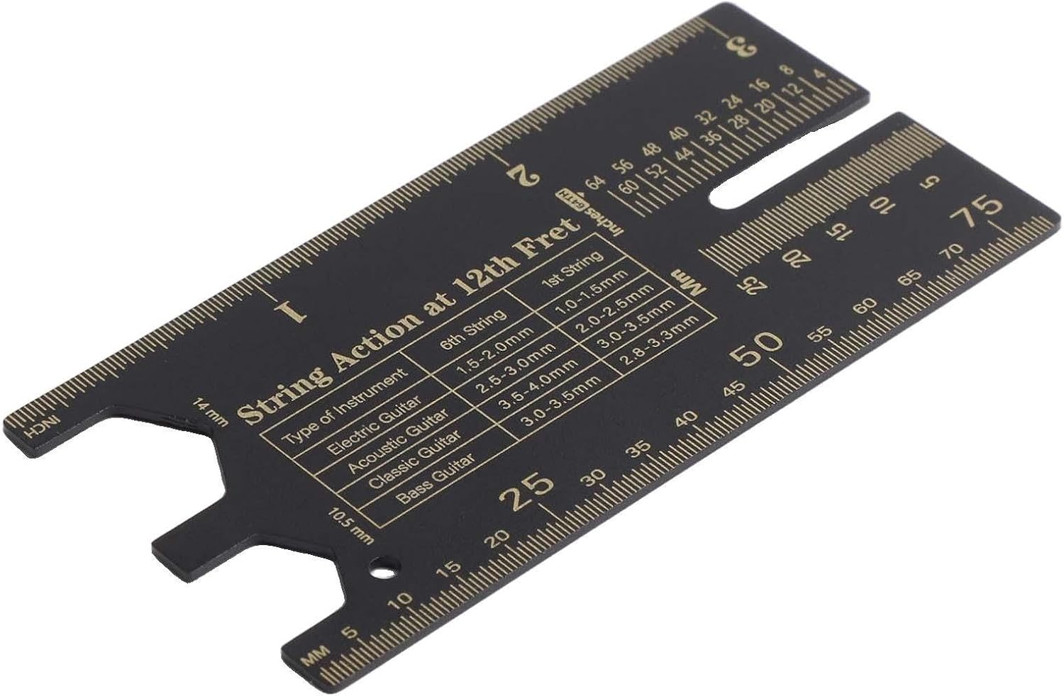 Stainless Steel Guitar String Action Gauge Ruler for Electric Acoustic Bass, Precision Metal Measuring Tool for Luthier Setup and Repair, Black