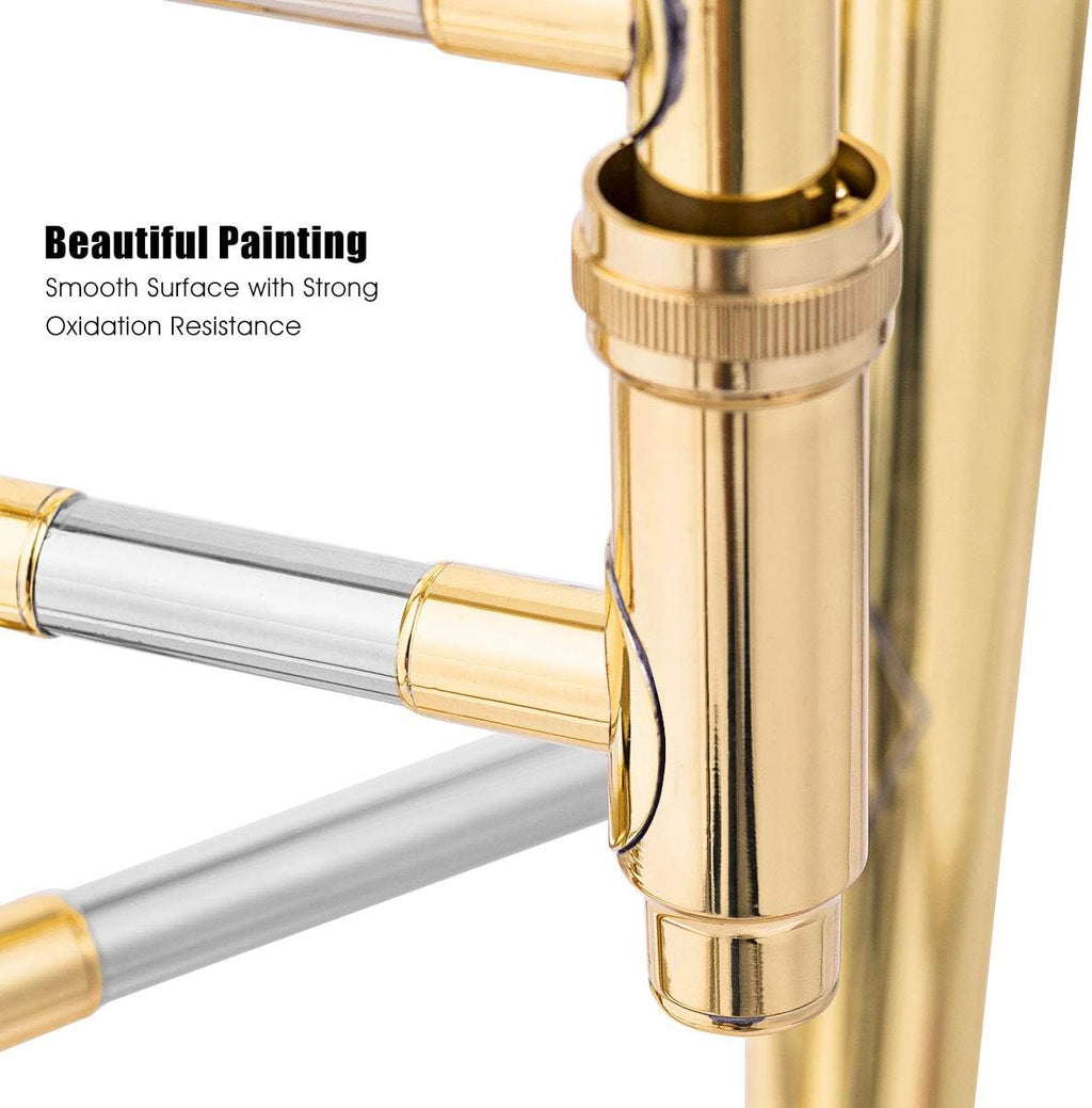 Costzon B Flat Tenor Slide Trombone Brass, Ideal for Standard Student Beginner Trombone w/Case, Gloves, Mouthpiece, Portable