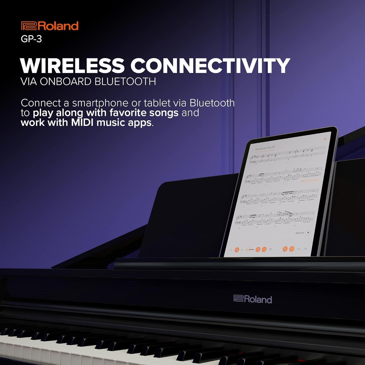 Roland GP-3 Digital Piano | Low-Profile Grand Piano with a Space-Saving Footprint | Premium Roland Piano Technologies | Authentic Tone and Touch | Immersive Sound | Onboard Bluetooth® & More