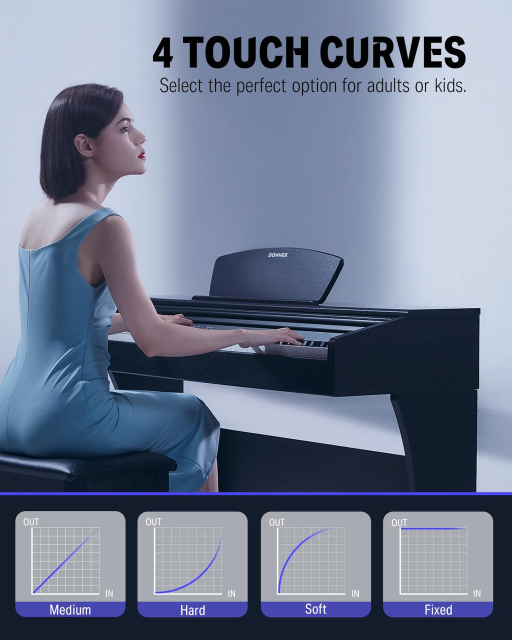 Donner DDP-400 Digital Piano with 88 Key Progressive Weighted Keyboard, Premium Upright Piano Keyboard for Professional, Bundle with Headphone, Bluetooth, Record,138 Tones,100 Rhythms, LCD, Brown