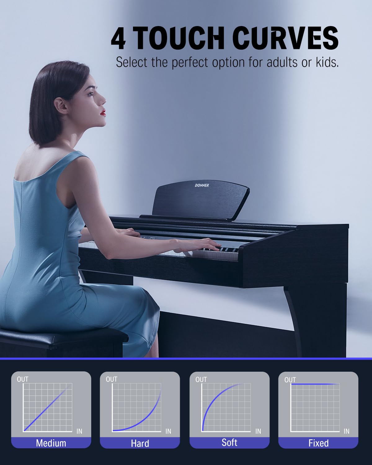 Donner DDP-400 Digital Piano with 88 Key Progressive Weighted Keyboard, Premium Upright Piano Keyboard for Professional, Bundle with Headphone, Bluetooth, Record,138 Tones,100 Rhythms, LCD, Brown