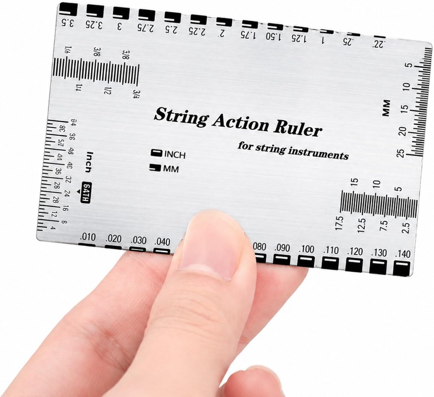 Guitar String Action Ruler, Stainless Steel String Gauge Measuring Tool with Inch & MM Scale for Electric Acoustic Guitar Bass, Precision Luthier Tool with Instruction Manual