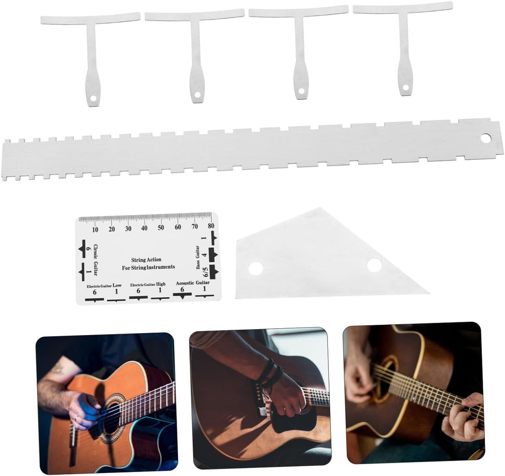Totority 12pcs Guitar Luthier Tools Kit with String Action Ruler Notched Radius Gauge Fret Rocker and Straight Edge Ruler for Electric Acoustic and Bass Guitar Setup and Repair