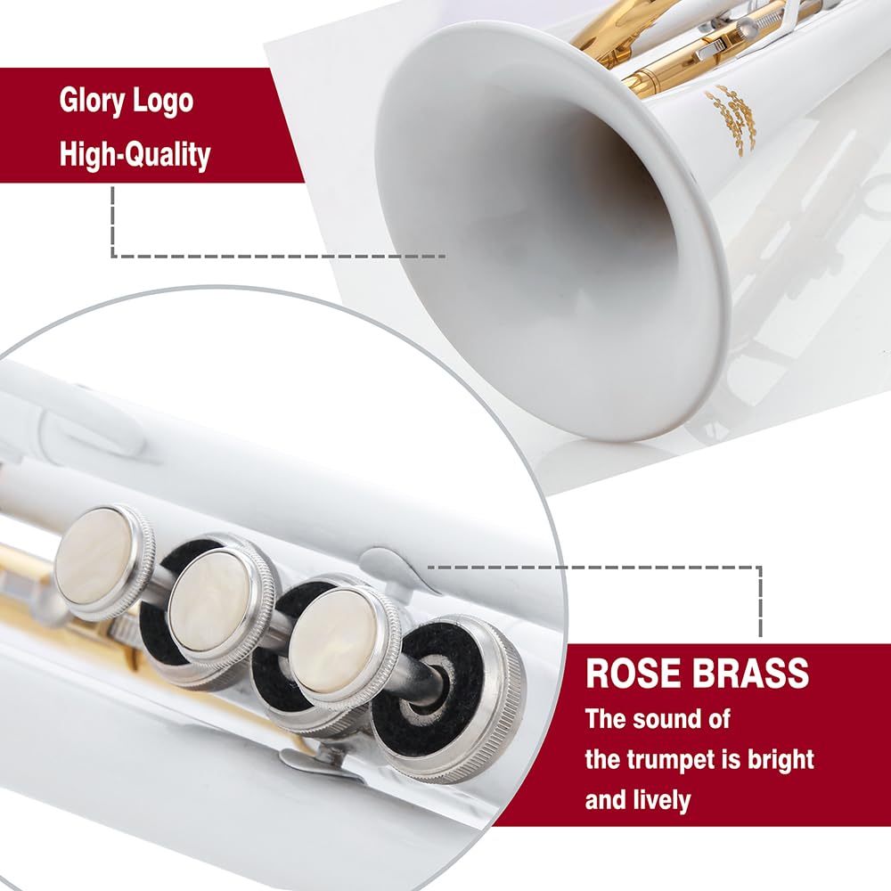 Glory Bb Trumpet - Trumpets for Beginner or Advanced Student with Case, pair of gloves-Gold