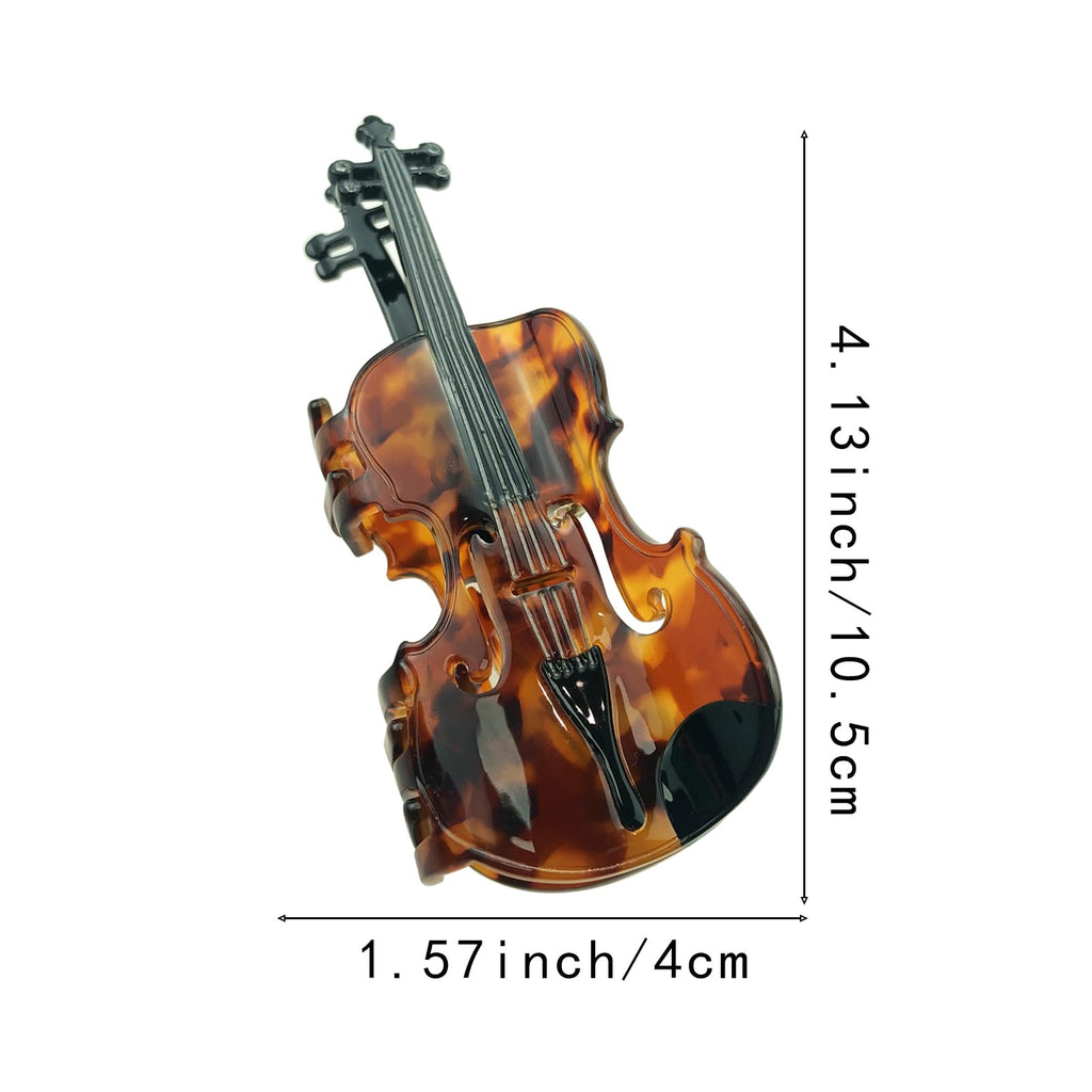 Decorative Violin Hair Clip,Novelty Acetate Claw Clips,Music Instrument Hair Clips for Women(Tortoiseshell Brown)