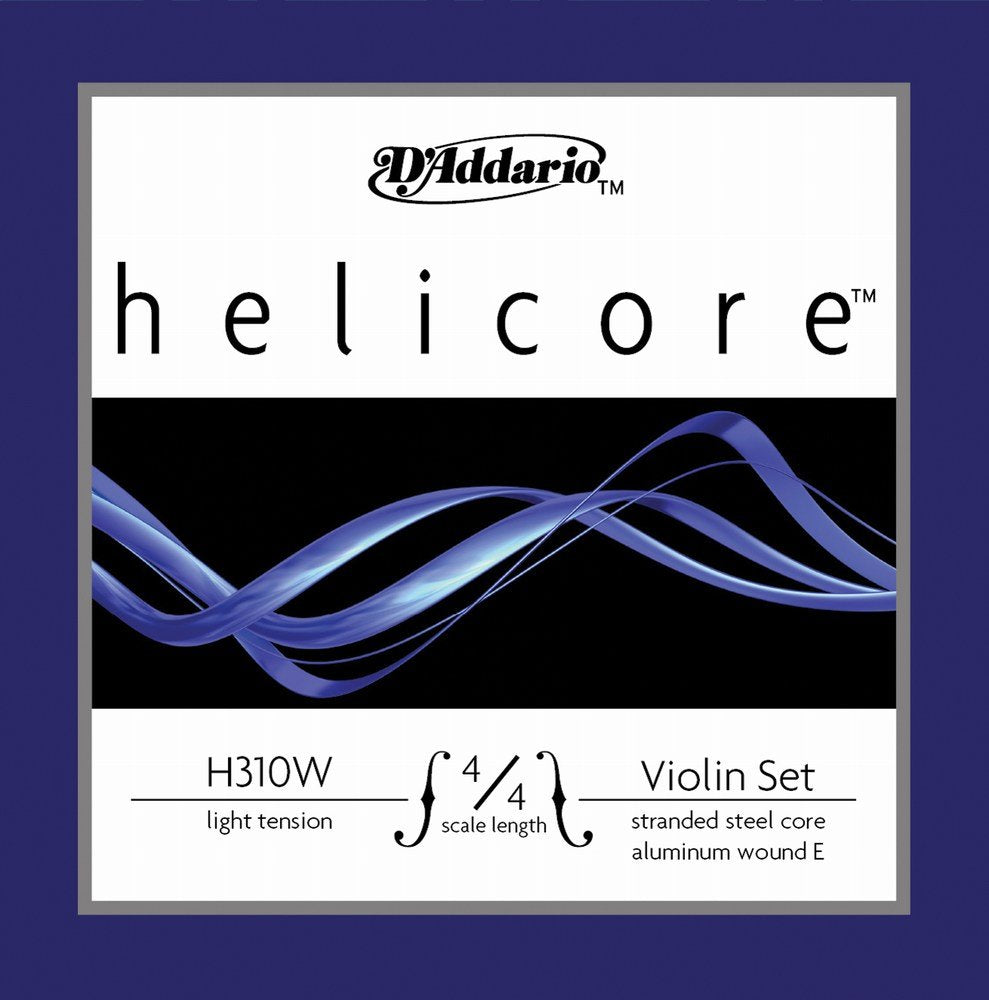 D’Addario Helicore 4/4 Size Violin String Set with Aluminum Wound E String - H310W 4/4M - Stranded Steel Core for a Clear, Warm Tone - Medium Tension