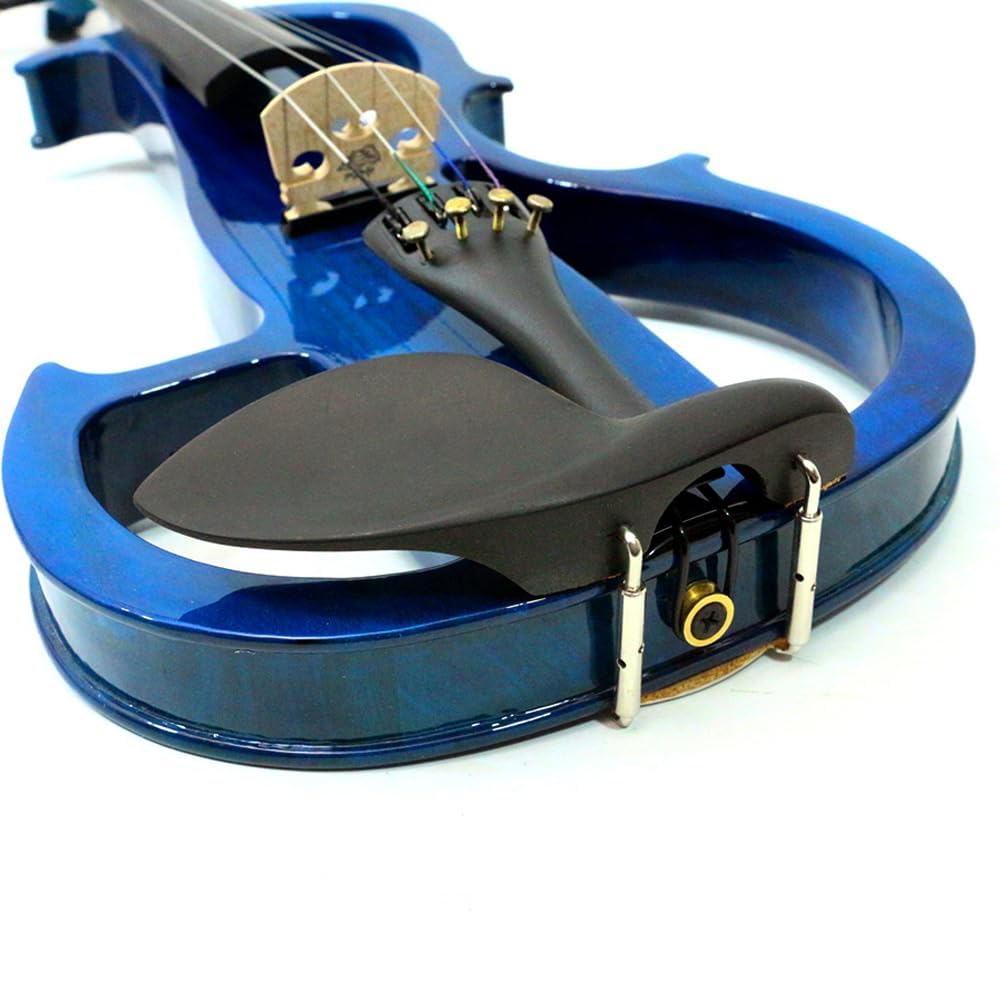 Vetimobato 16 Inch Silent Electric Viola Set- Solidwood Body with Ebony Fittings Metallic Coating Full Viola Set for Beginner Practice Professional Performance and Studio Recording (Blue, 4 String)