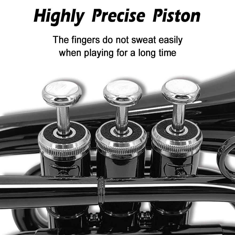 Yinfente Bb Flat Pocket Trumpet Bass Trumpet For Beginner,Student With Cleaning cloth, Silver plated 7C mouthpiece,hard case White gloves (Gold)