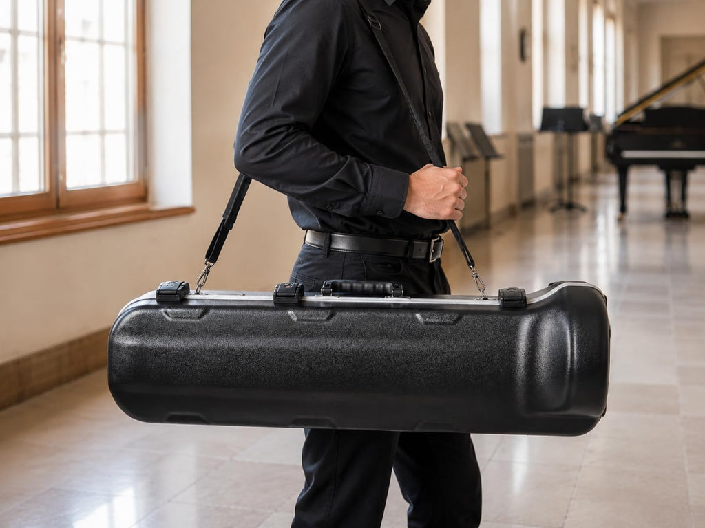 Crossrock Tenor Trombone Flight Case — Fits Bb Tenor with F-Attachment | Shockproof Design, Security Lock, Plush Interior, Single Shoulder Strap & Accessory Compartment (CRA980TBBK)