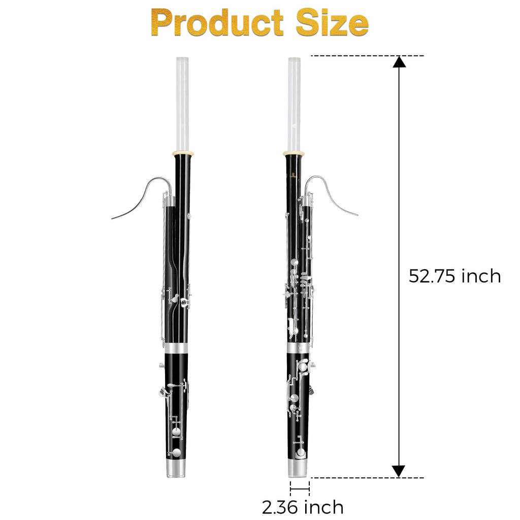 ROWELL Maple Bassoon C Key Bassoon with Self-Locking Mechanism 19 Keys Silver Plated Bassoons Instrument with Case and Care Kit, Ideal for School Band, Orchestra, and Home Practice Black